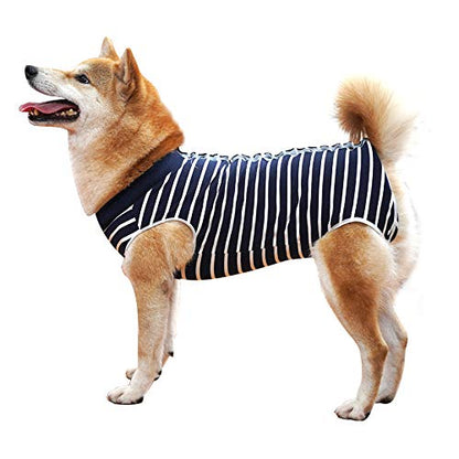 Dog Recovery Suit Abdominal Wound Puppy Surgical Clothes Post-Operative Vest Pet After Surgery Wear Substitute E-Collar & Cone(XL, Blue Stripe) - color: Blue Stripe, size: X-Large (Pack of 1)