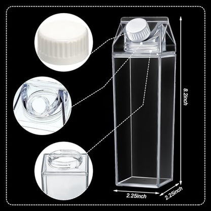 17 oz Milk Carton Water Bottles Clear Plastic Milk Box Portable Reusable Square Juice Bottles for Outdoor Sports Travel Camping Activities(2 Pieces)