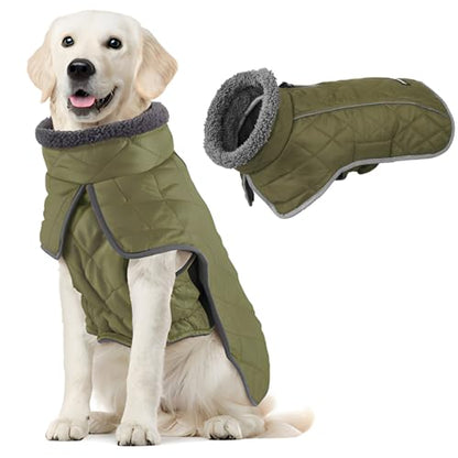 Fragralley Dog Coat Medium, Waterproof Dog Jacket with Warm Fleece Lining, Adjustable Reflective Dogs Winter Coat, Turtleneck Pet Coats for Cold Weather (ArmyGreen M) - color: ArmyGreen, size: Medium