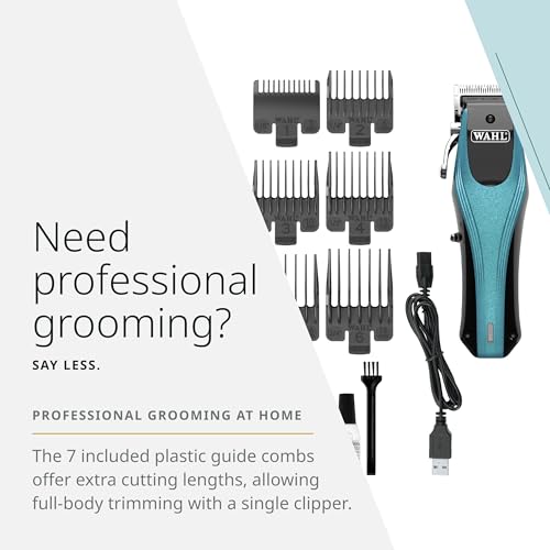 Wahl Pro Animal Groom Lite Cordless Clipper, Black & Metallic Blue | Cordless and USB Charging, Adjustable Blades, Professional Grooming Kit for Dogs, Cats, and Small Pets, Charge Indicator