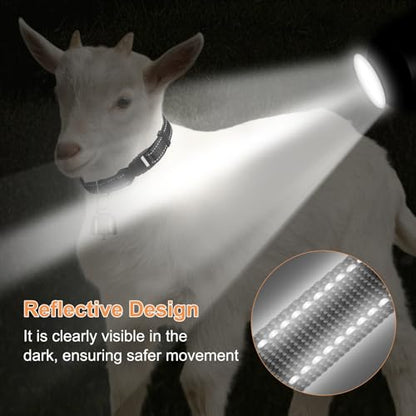 Generic 6-Pack Reflective Goat Collars with Bells, 13.8"-20.5" Polyester Adjustable Pet Collar with Anti-Lost Grazing Copper Bell for Small Farm Animal/Sheep/Cow/Goat [Black]