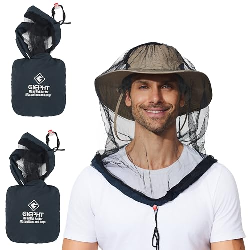 2 Pack Mosquito Head Net Mesh for Hiking & Outdoors,Bug Face Netting over Hat Adults Gnat Fly Insect Midge Protection - color: Black, size: Large