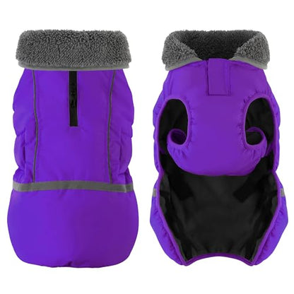 Dogcheer Warm Dog Coat, Christmas Dog Jacket Waterproof Puppy Winter Coat with Buckles, Reflective Adjustable Pet Snow Jacket Turtleneck Fleece Sweater for Small Medium Large Dogs - Purple, M - color: Purple, size: Medium