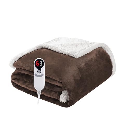 Soypipo Electric Heated Blanket 50"x60", 9 Heat Settings 10-Hour Auto-Off - color: 10-dark Brown, size: Throw 50"x60"