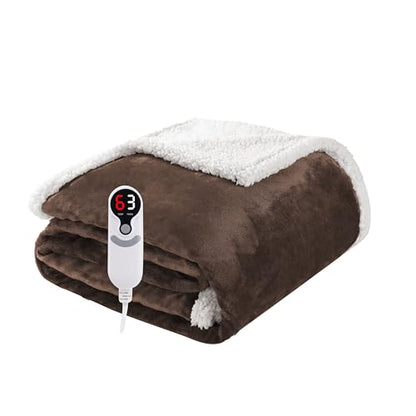Soypipo Electric Heated Blanket 50"x60", 9 Heat Settings 10-Hour Auto-Off - color: 10-dark Brown, size: Throw 50"x60"
