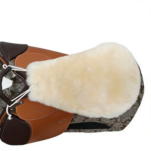 Saddle Sheepskin Seat Cover, Merino Sheepskin Saddle Pad – A Soft, Shock-Absorbing and Breathable Equestrian Seat Cover - color: Ivory White