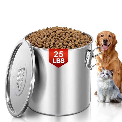 Stainless Steel Dog Food Storage Container, 25/30LB Airtight Moisture Proof