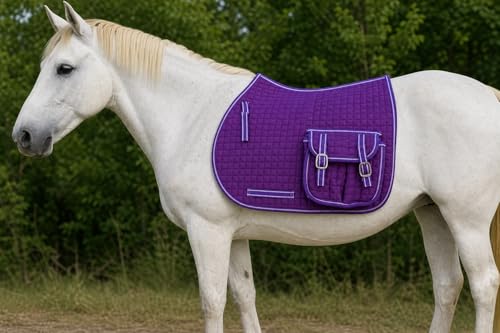 Horse Quilted English All-Purpose Saddle Pad Purple w/ Pockets 7285