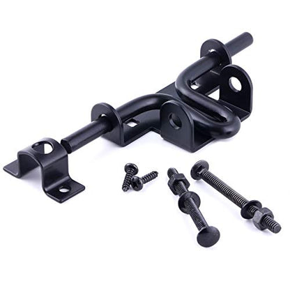 2 Packs Heavy Duty Sliding Bolt Gate Latch Black Thickened Metal Sliding Bolt Latch with Padlock Hole for Wooden Fence, Shed, Yard, Barn, Interior and Outdoor Latch, Solid Hardware