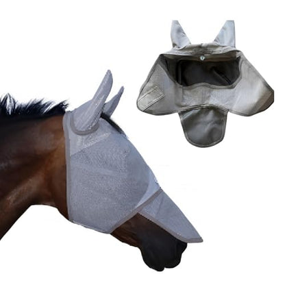 Horse Fly Mask with Nose Cover & Ears, UV Eye Protection, Medium/Large