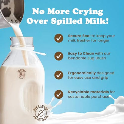 Almond Cow - Glass Pitcher with Lid and Spout, Glass Bottle Milk Container for Refrigerator, Clear Milk Jar Bottles, Food-Grade Liquid Container - 60 fl oz Capacity, 5 x 4 x 10 Inches - size: Glass Pitcher - 60 fl oz (Pack of 1)