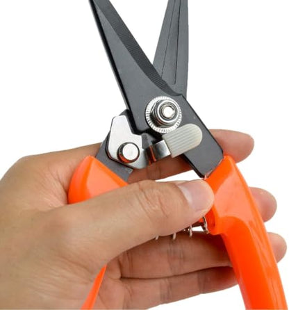 Carbon Steel Goat Hoof Trimmer Shears – Multiuse (1pc-Orange) | For goat/sheep/alpaca/lamb hooves. Rustproof serrated blade, non-slip. Curved handle, wrist strap & lock. Also for gardening