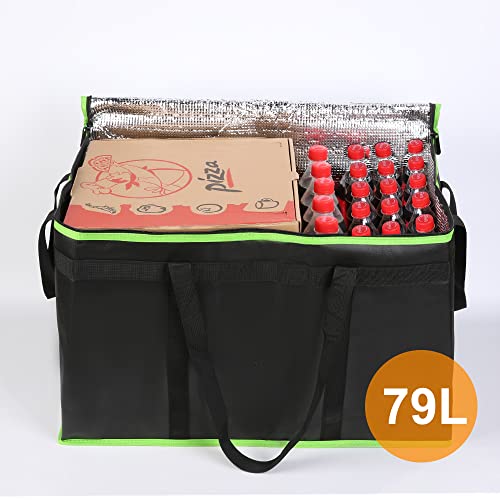 Bodaon Insulated Food Delivery Bag, XXX-Large Insulated Pizza Delivery Bags, Black with Green Edge, 1-Pack | Pizza Delivery Bags for Hot and Cold Food, Commercial, Large Capacity, Catering Cooler Bag for Rideshare, Warmers for Parties - color: Black-green