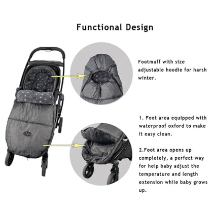 CozyMe Stroller Footmuff, Stroller Hooded Blanket for Toddler, Stroller Bunting Bag with Multi Purpose Fleece Lined Warm Winter Stroller Cover, M6-4T,Heather Grey - color: grey
