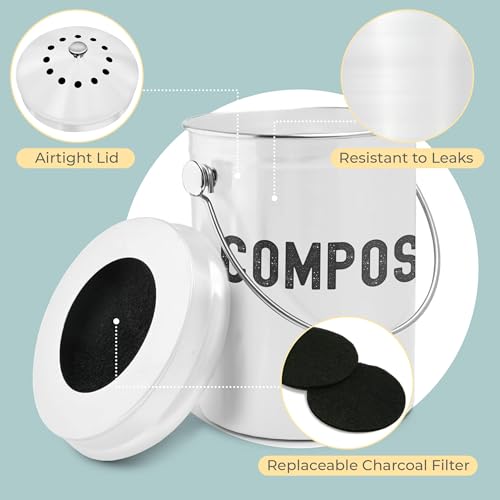 Epica Kitchen Compost Bin for Kicthen Countertops, 1.3 Galllon - White - color: White