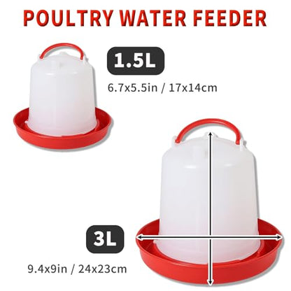 4 Pack 1.5L Gravity-Fed Chick Waterer – Hanging Poultry Drinker Kit | No-Spill Water Dispenser for Chickens, Ducks, Quail, Pigeons, Brooder and Coop Use