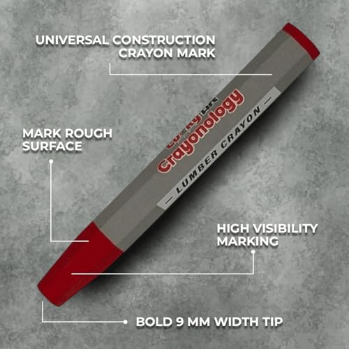 Lumber Crayons – Red, Pack of 12 | Hexagonal Construction Marking Crayons for Wood, Concrete, Asphalt, Metal | Durable, Smudge-Free, Break-Resistant - color: Red