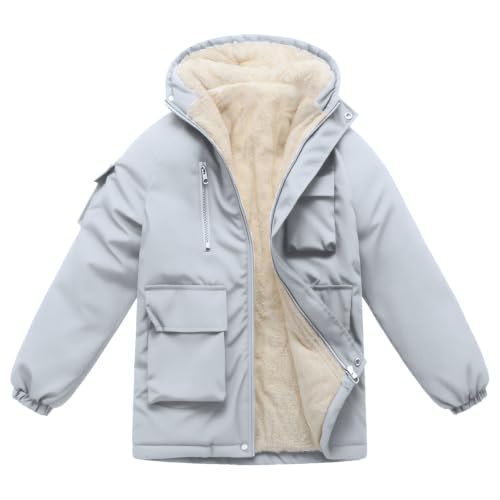 Kids Winter Fleece-Lined Coats For Boys Puffer Jackets With Hood - color: Grey, size: 4-5T