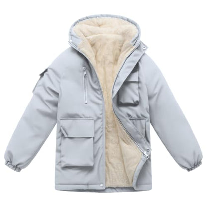 Kids Winter Fleece-Lined Coats For Boys Puffer Jackets With Hood - color: Grey, size: 4-5T