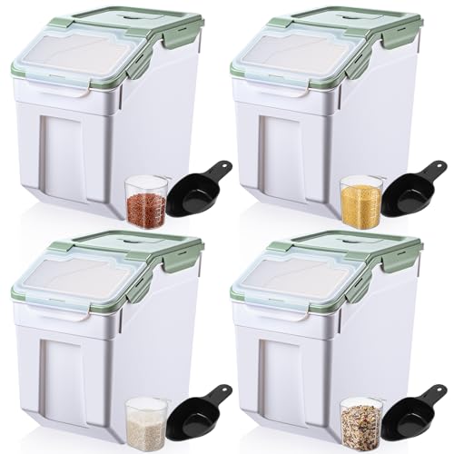 Sunnyray 4 Pcs 33 Lbs Green Rice Flour Storage Bins with Wheels - color: Green, size: 33 lbs