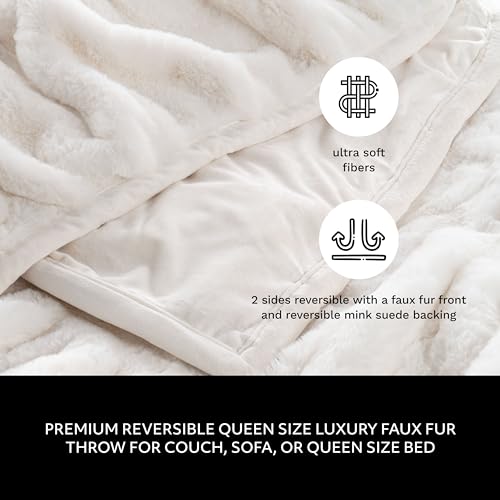 Mon Chateau 60" x 70" Hearthside Faux Fur Throw Blanket, Winter Cream | Cozy Layer Comfort For Couch, Bed Or Chair. Lightweight Polyester Fabric With Easy Machine Wash Care - color: Winter Cream