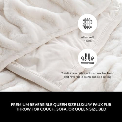 Mon Chateau 60" x 70" Hearthside Faux Fur Throw Blanket, Winter Cream | Cozy Layer Comfort For Couch, Bed Or Chair. Lightweight Polyester Fabric With Easy Machine Wash Care - color: Winter Cream