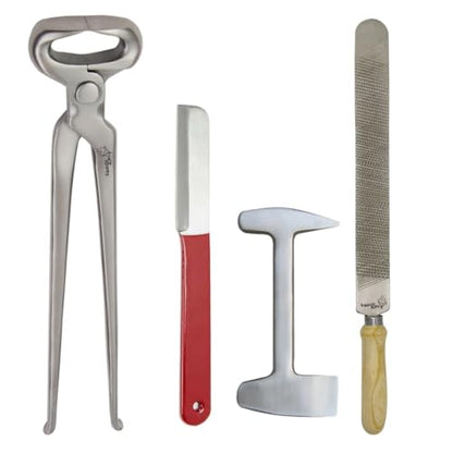 4 Pcs Farrier Horse Hoof Kit – Includes Hoof Nipper, Hoof Rasp File, Hoof Scraper & Hoof Buffer – Professional Farrier Tool Set for Trimming, Shaping & Grooming Horse Hooves