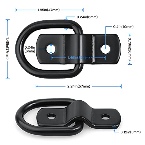 12 Pack D-Ring Tie Downs, 1/4" Anchor Lashing Ring for Loads on Trailers | RV Campers Vans ATV SUV Boats Motorcycles etc Vehicles, Heavy Duty Tie Down with Mounting Bracket - color: Black