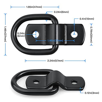 12 Pack D-Ring Tie Downs, 1/4" Anchor Lashing Ring for Loads on Trailers | RV Campers Vans ATV SUV Boats Motorcycles etc Vehicles, Heavy Duty Tie Down with Mounting Bracket - color: Black