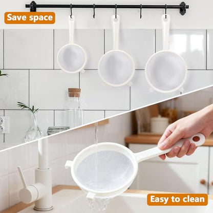 5Pcs Kefir Strainer Set, Plastic Nylon Mesh Strainers with Handle Double Ear Fine Mesh Colander Flour Sifter for Yogurt Baking Kitchen Kefir Tea Juice Pasta（5 Sizes）