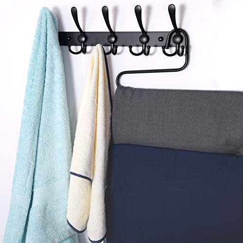 Dseap Coat Rack Wall Mounted - 5 Tri Hooks, Heavy Duty, Stainless Steel, Metal Coat Hook Rail for Coat Hat Towel Purse Robes Mudroom Bathroom Entryway (Black, 2 Packs) - color: Black, size: L=16" (2 Pcs)