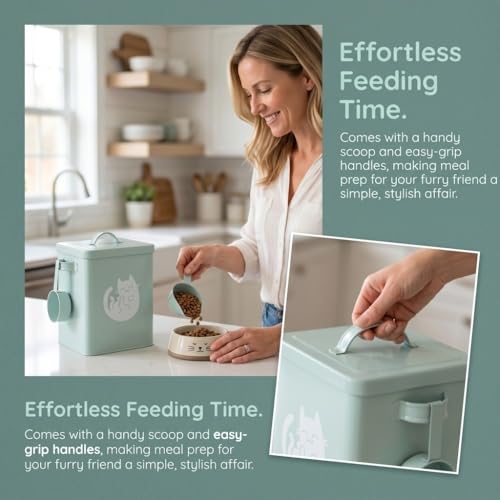 Galvanized Iron Pet Food Container Moistureproof Pet Snack Organizer Airtight Seal Dry Food Storage for Cats and Dogs(Green) - color: Green
