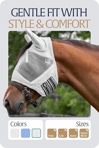Equinavia Algard Soft Mesh Horse Fly Mask with Ears, 45 SPF UV Protection - color: Silver, size: Warmblood