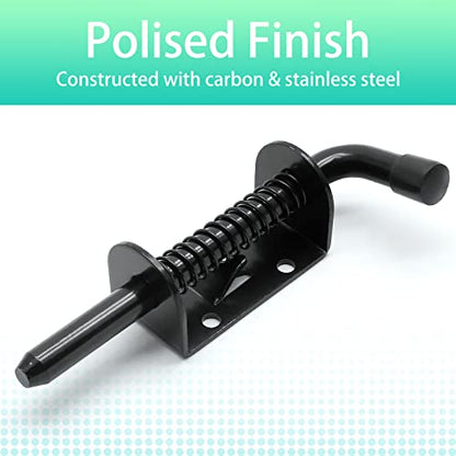 5 Inch Spring Loaded Gate Latch Pin, 2pcs Barrel Bolt Spring Latch | Black, Heavy Duty, Steel Door Lock Latch, for Cabinet, Shed, Trailer, Equipment - color: Black