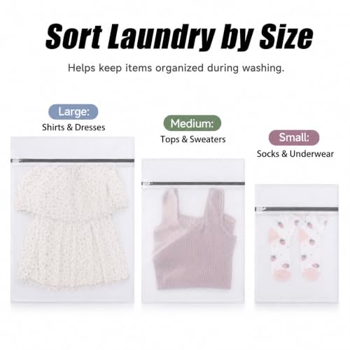 Lingerie Bags for Washing Delicates, Mesh Laundry Bags for Delicates - size: 2S(10x12")+2L(16x20")+2XL(20x24")