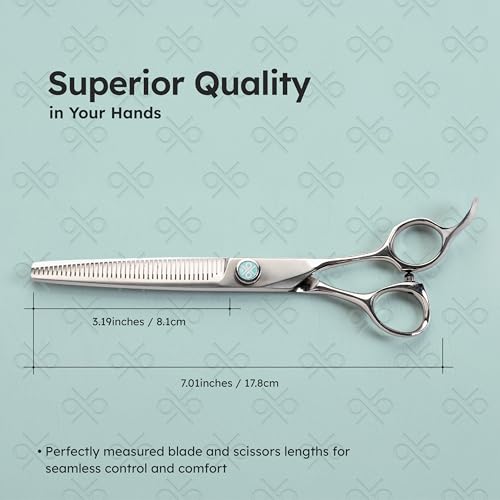 7” Dog Grooming Scissors – 42 Teeth, VG10 Japanese Steel User-Friendly Pet Thinning Shears | Matte Anti-Glare Finish | Lightweight, Ergonomic, Handcrafted | Thinning Rate 50% | K9 Shears - size: 7" - 50%