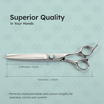 7” Dog Grooming Scissors – 42 Teeth, VG10 Japanese Steel User-Friendly Pet Thinning Shears | Matte Anti-Glare Finish | Lightweight, Ergonomic, Handcrafted | Thinning Rate 50% | K9 Shears - size: 7" - 50%