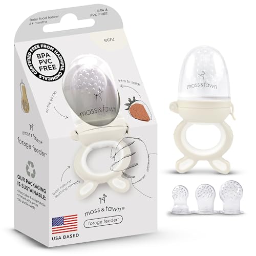 Moss and Fawn Forage Feeder - Silicone Baby Fruit Feeder - Ecru | Frozen Breast Milk Popsicle Teether & Pacifier, BPA, PVC & Phthalate-Free - color: Ecru