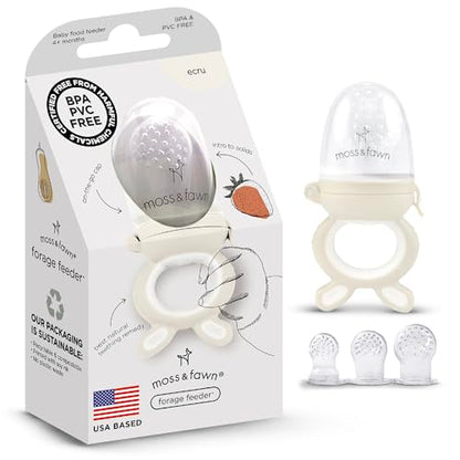 Moss and Fawn Forage Feeder - Silicone Baby Fruit Feeder - Ecru | Frozen Breast Milk Popsicle Teether & Pacifier, BPA, PVC & Phthalate-Free - color: Ecru