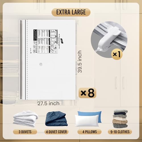 TAILI 8 Pack Vacuum Storage Bags, Jumbo LONG SIDE ZIP(39x28 inch), Clear - size: 8 Jumbo