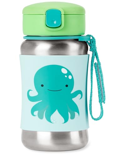 Skip Hop Toddler Sippy Cup with Straw, Zoo Stainless Steel Straw Bottle, Octopus - color: Octopus