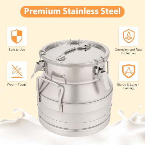 12L/ 3.17 Gallon Seamless Stainless Steel Milk Can with Lid - size: 12L