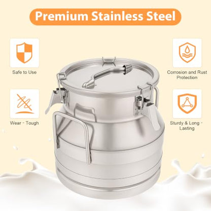 12L/ 3.17 Gallon Seamless Stainless Steel Milk Can with Lid - size: 12L
