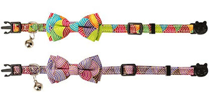 Collar for Cat Pet Breakaway with Bell Bowtie Detachable Bow Adjustable Safety Kitten Puppy Girl Boy 2pcs Kimono-Green & Purple - color: Kimono-Green & Purple