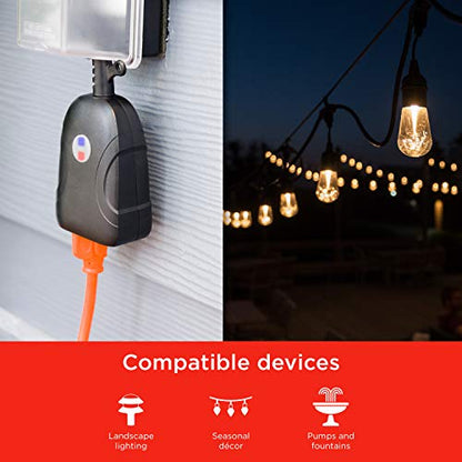 UltraPro Outdoor Smart Plug, 2 Grounded Outlets, Black, 1 Pack | Outdoor Use, Weather Resistant, Simultaneous Outlet Control, No Hub Required, Works with Alexa & Google Home