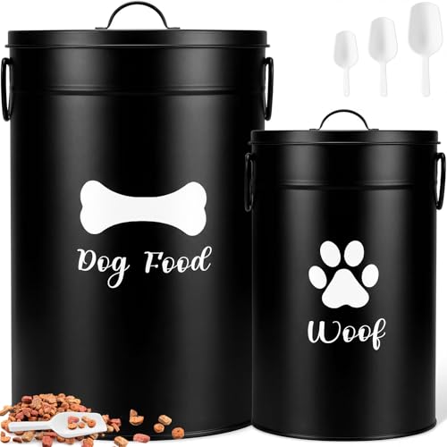 DoubleFill Extra Large 30+14 lb Metal Dog Food Storage Containers, Black - color: Black, size: Extra Large 30+14 lb
