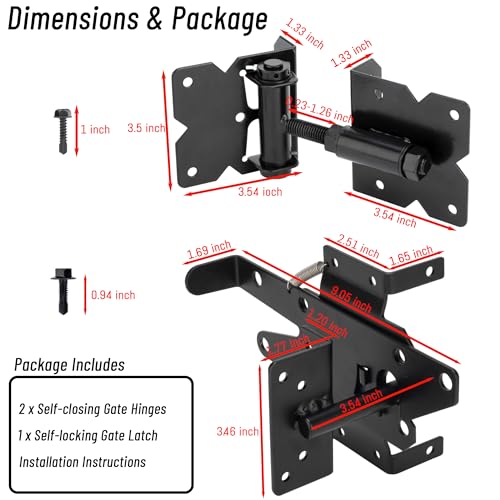Heavy Duty Self Closing Gate Hinge & Self Locking Latch Hardware Kit, 1Pack