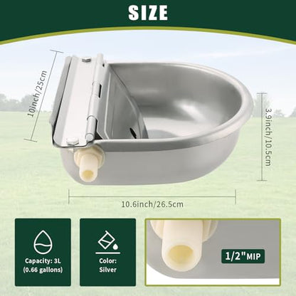 Automatic Water Dispenser for Dogs & Livestock with Drainage Hole | 304 Stainless Steel, Outdoor Dog Bowl, Horse & Goat Waterer, Drinking Water Bowl with Float Valve