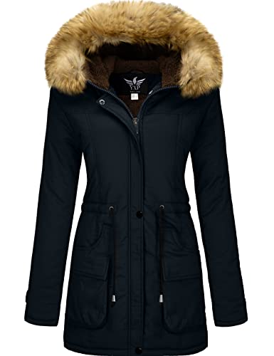 YXP Women's Winter Thicken Military Parka Jacket Warm Fleece Cotton Coat with Fur Hood - size: Large