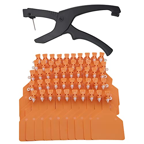 50 pcs TPU Blank Z Tags One-Piece Cattle Ear Tags Plastic Animal Identification Tag with Professional Animal Ear tag applicator for Cattle,Sheep Goat, Pig, Large Size, (Orange) - color: Orange
